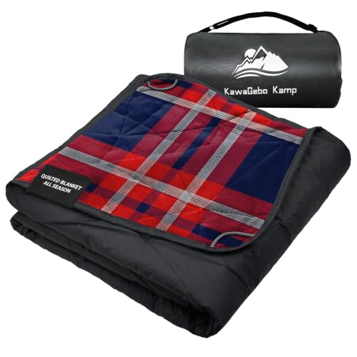 Large Outdoor Waterproof Blanket Extra Thick Fleece Stadium Blanket for Camping, Car, Pet, Picnics - Windproof, Wearable, Machine Washable 80" x 58" (Red Check) - color: Red Check
