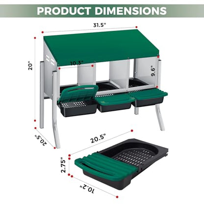 Chicken Nesting Boxes, Heavy-Duty 8-Compartment Metal Chicken Nesting Box – Removable Tray, Ventilation Holes, Easy Egg Collection, Rustproof Galvanized Steel - Green - 3 - Slot - with Legs - color: Green, size: 3 - Slot - With Legs