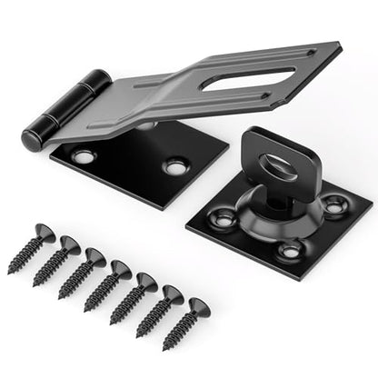 Swivel Staple Safety Hasp Latch Lock, Stainless Steel Padlock Hasp Door Lock Latch Hardware, Brushed Finish Clasp Hasp Lock Latchs for Fence, Shed, Gate, Cabinet, Pet Cage, Black, 1pcs - color: Black