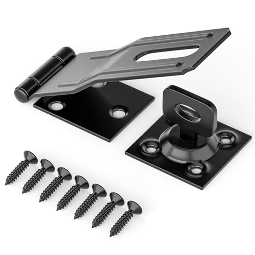 Swivel Staple Safety Hasp Latch Lock, Stainless Steel Padlock Hasp Door Lock Latch Hardware, Brushed Finish Clasp Hasp Lock Latchs for Fence, Shed, Gate, Cabinet, Pet Cage, Black, 1pcs - color: Black