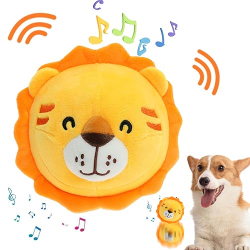 Active Moving Pet Plush Toy, Interactive Dog Toys Pet Bouncing Balls, USB Rechargeable Interactive Washable Cartoon Pig Plush Sound Electronic Dog Toy, Small Cute Squeaky Pig Dog Toy (Lion) - color: Lion