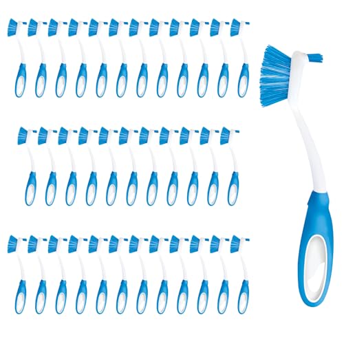Dish Brush Scrubber for Kitchen, 36 Pack, by LOLA, Stiff Bristles & Food Scraper, Comfort No-Slip Grip Handle, Safe for Non-Stick & Coated Cookware - color: White & Blue, size: 36 Pack