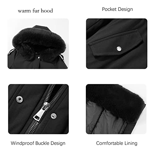 RISISSIDA Women Winter Parka Puffy Coat for Deep Cold,Thicken Puffer Jacket with Long Fur Collar Hooded,Warm Bubble Overcoat - color: Black, size: X-Large