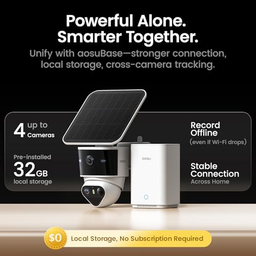aosu T2 Pro Solar Security Cameras Wireless Outdoor, 2 Cam Kit, 3K Dual Cam No Blind Spot Security Camera for Home, 170° Wide + 360° PTZ, AI Tracking, 8X Zoom, Expandable 1TB Local Storage - style: 2-Cam-Kit