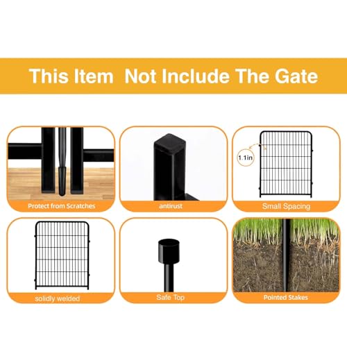 Getlay Doorless Animal Barrier Fence, 40in(H) 14 Panels Total 31 Ft(L), Garden Fences and Borders for Dogs, Anti Dig Fence Barrier, Black Metal Decorative Garden Fencing, Flower Bed Fencing - size: 40''(H)-14panels-31ft(L) no gate