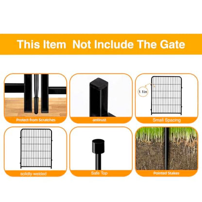 Getlay Doorless Animal Barrier Fence, 40in(H) 14 Panels Total 31 Ft(L), Garden Fences and Borders for Dogs, Anti Dig Fence Barrier, Black Metal Decorative Garden Fencing, Flower Bed Fencing - size: 40''(H)-14panels-31ft(L) no gate