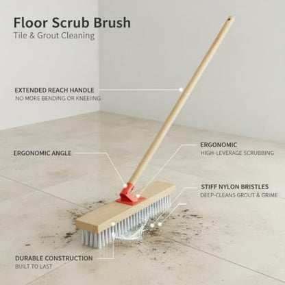 Floor Scrub Brush with Long Handle and Stiff Nylon Bristles for Tile Grout and Bathroom Cleaning (1 PC) - size: 14.57 x 2.36 x 1.57 in