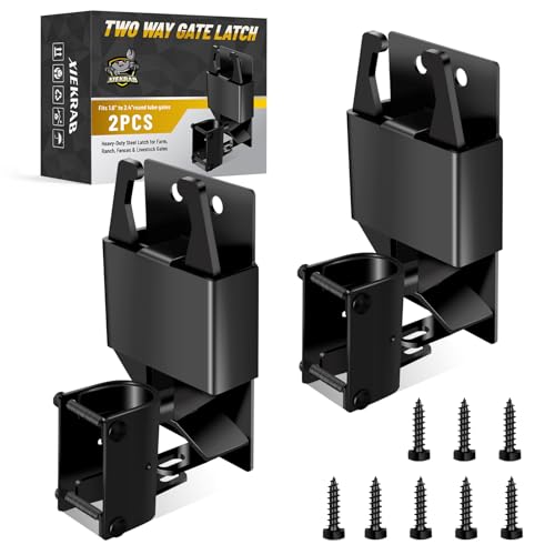 2 Pcs Farm Gate Latch, Heavy Duty 2 Way Gate Latch Lockable, Livestock Gate Latches for Metal Gates, Ranches, Farms, Stables, Horse Corrals, Pet Cages, Black Hardware with Screws