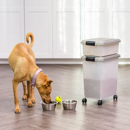 IRIS USA 30 lbs & 11 lbs Combo Airtight Dog Food Storage Container, Stackable Treat Box, 2-Cup Scoop, Wheels, Keep Fresh, Easy Mobility, Silver - color: Silver