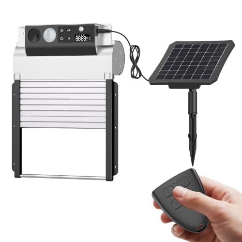 Automatic Chicken Coop Door, Solar Powered Roll-Up Chicken Door with Light Sensor, Timer & Manual Mode, 2000mAh Battery, Aluminum Frame, Anti-Pinch, for Chicken Coop Size:9''x8.3''