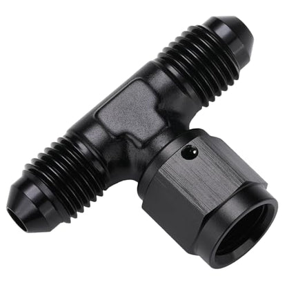 4AN Male Flare Tee T Fitting Adapter with AN4 Female Swivel On Side Aluminum Black - size: 4AN