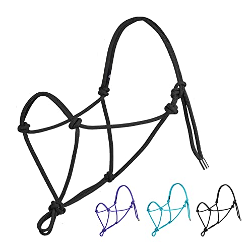Harrison Howard Rope Halter for Horses - Super Sturdy Training Halter with 2 Knot 1/4" Stiff Cord - color: Black, size: Draft