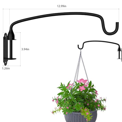 2 Pack Plant Hanger Bracket Wall Mounted Hooks for Hanging Bird Feeder, Flower Bracket, Anti Rust Metal Lanterns 12 Inches - color: Black, size: 12in 2Pack