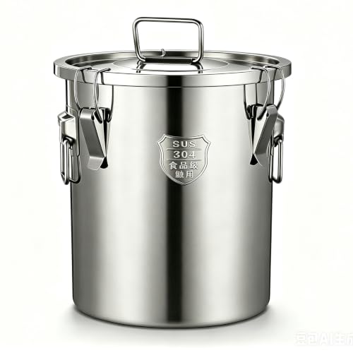 304 Stainless Steel Flour Canister, 9L/2.4Gal Airtight Metal Canisters with Lids, Stainless Steel Storage Containers for Kitchen Outdoor - size: Standard 9L/2.4gal