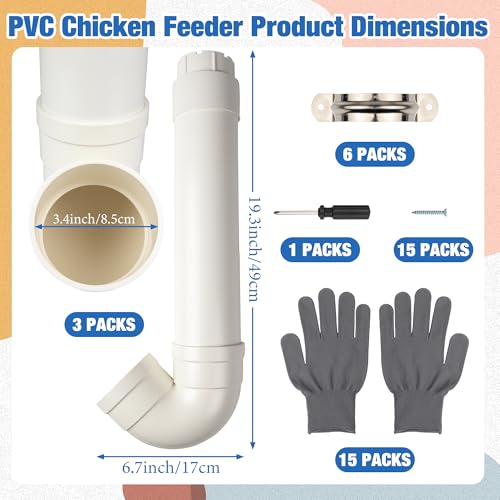 Homar 3pcs PVC Chicken Feeder - No Waste 6lb Large Capacity Heavy Duty Rat Proof PVC Pipe Tube Chicken Feeder for Coop Poultry Long Feeding Dimensions 19.3“ L x 6.7” W x 3.8" ID - size: 3pc