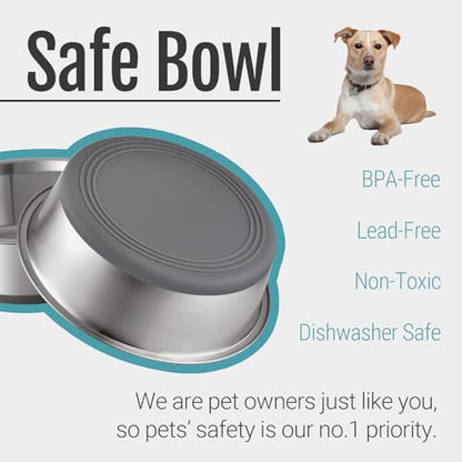 PEGGY11 Nonslip Stainless Steel Dog Bowls, 7.6 US Cup, 2 Count | No slide silicone bottom, Dishwasher safe, Easy to clean, Stackable design - size: 7.6 Cup