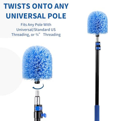 Screw on Webster Cobweb Duster Head for Pole,Spider Web Remover Brush, Cobweb Duster Head Attachment,Fits Standard 3/4 inch Threaded Poles(Big, Blue) - color: Blue