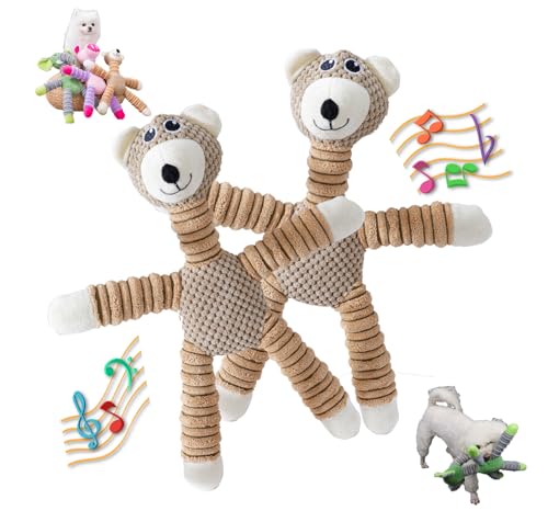 2026 Upgraded Dog Toys for Aggressive ChewersSqueaker Inside Interactive Chew Toy with Hypoallergenic Filling | Oeko-TEX Certified Boredom Buster & Cuddle Companion(7.9 * 14.9in) (2 Pack，Bear) - color: brown