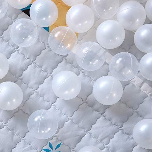 Colorful 100pcs Ball Pit Balls 2.2-inch Plastic Ocean Ball Crush Proof Stress Balls for Kids Pool Ball Playhouse Pit Accessories - color: Pearl White/Clear
