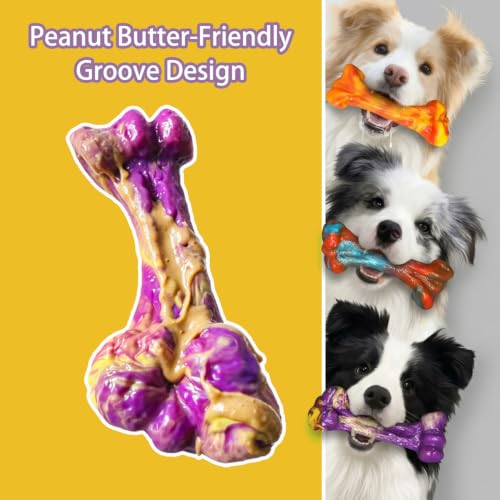 3 Pack Dog Chew Toy for Aggressive Chewers, Bacon Flavored Indestructible Dog Bone Toys for Medium/Large Breed to Keep Them Busy