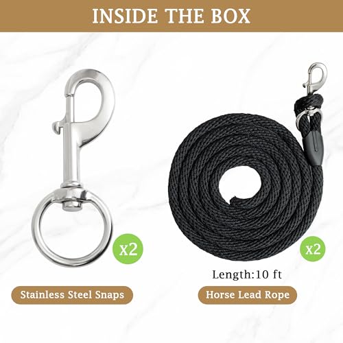 Premium Horse Lead Rope (2 Pack) – 10 ft Soft Braided Lead Rope for Horses with Snap Halter Attachment, Replaceable Snap, Soft & Secure Grip, Daily Horse Tack & Supplies