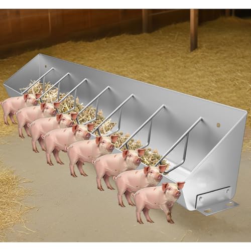 Reu Livestock Feeder & Water Trough - 2-in-1 Design with Easy-Clean Slots for Pigs - Durable, Efficient Feeding Solution for Pig Barns & Farms - size: 59 1/10" (150cm) 8 bit