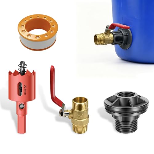 QTG Rain Barrel Spigot Kit 3/4" GHT Quarter Turn Ball Valve with Bulkhead Fitting, Brass Faucet & 32mm Hole Saw for Water Containers & Garden Rainwater Tanks (Brass) - color: 3/4"