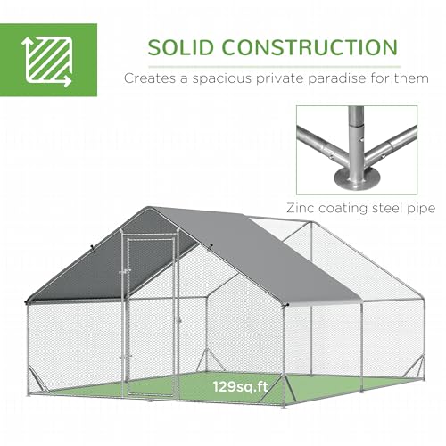 PawHut Large Chicken Coop Metal Chicken Run with Waterproof and Anti-UV Cover, Spire Shaped Walk in Fence Cage Hen House for Outdoor and Yard Farm Use, 1" Tube Diameter, 9.8' x 13.1' x 6.6' - size: 157.5"L x 118.1"W x 78.7"H