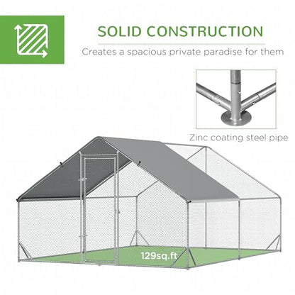 PawHut Large Chicken Coop Metal Chicken Run with Waterproof and Anti-UV Cover, Spire Shaped Walk in Fence Cage Hen House for Outdoor and Yard Farm Use, 1" Tube Diameter, 9.8' x 13.1' x 6.6' - size: 157.5"L x 118.1"W x 78.7"H