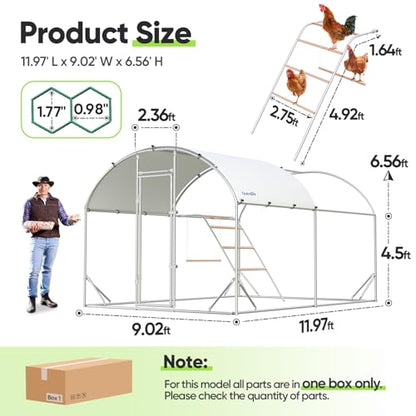 Quictent Essential Series 12x9x6.6ft Metal Chicken Coop Run with Climbing Ladder, Walk-in Outdoor Poultry Cage with PVC Coated Chicken Wire, Hen Duck Rabbit Farm House, Waterproof Anti-UV Cover - size: 12x9ft