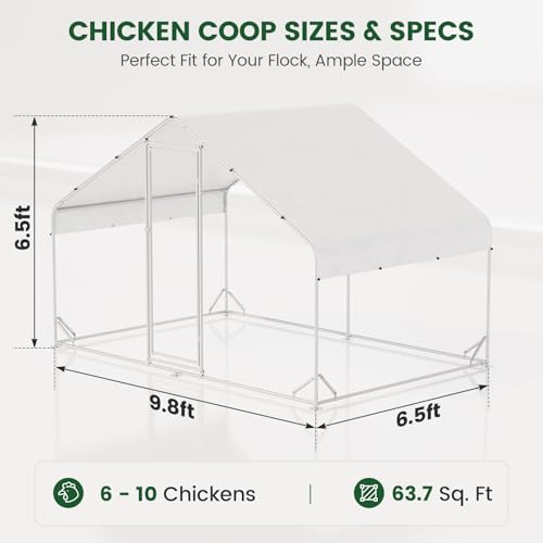 Large Metal Walk-in Chicken Coop with Run & Hardware Cloth, Predator-Proof Outdoor Poultry Cage with Solar Light, Waterproof & UV-Resistant Cover for Backyard Farm - size: 118.0"L x 78.0"W x 78.0"H
