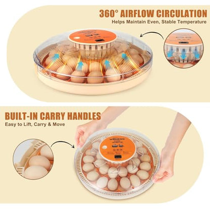 Gen IV - 30 Egg Incubator, Wide-Range Humidity with Manual Water Fill, Stable Temp Control, Dual-Size Egg Slots, Auto Egg Turning, Candler, Real-Time Display for Hatching Poultry Eggs - size: 30 egg-white