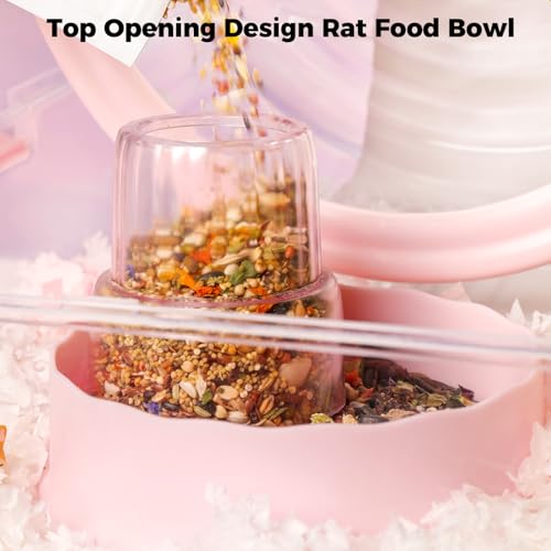 Mini&moe Hamster Food Bowl - Automatic Guinea Pig Feeder No Spill Storage Small Pet Food Dispenser for Gerbil, Rat, Chinchilla, Ferret, Hedgehog - color: light yellow