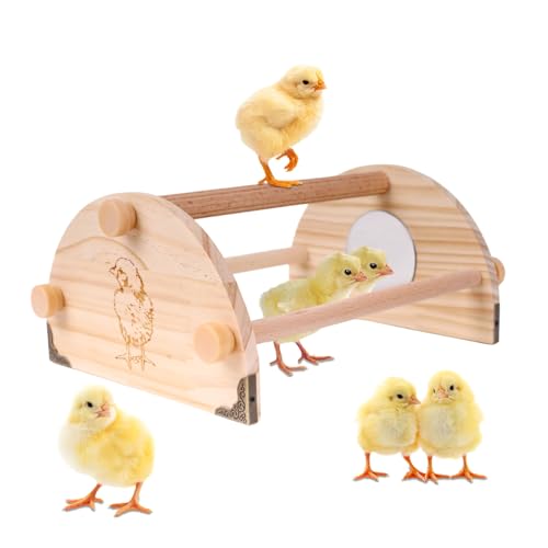Pine Chicken Perch with Mirror and Metal Corners, Strong Solid Mini Small Chick Jungle Gym Roosting Bar, Chicken Toys for Coop and Brooder, Training Perch Toys for Large Bird, Parrot, Macaw, Hens - color: Semi-Circle, size: All Wood
