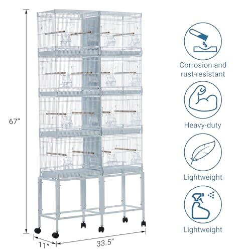 Garvee Lot-4 Breeding Bird Cage, Parrot Cage, Stackable Center Divided Breeder, Seperate Removable Tray, Removable Divider, Lockable Caster, for Birds and Finch