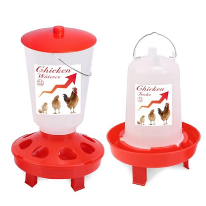 Chick Feeder and Waterer Set Top Fill 3.3LB Feeder and 0.4Gal Waterer with 3 Adjustable Heights Legs for Chicks