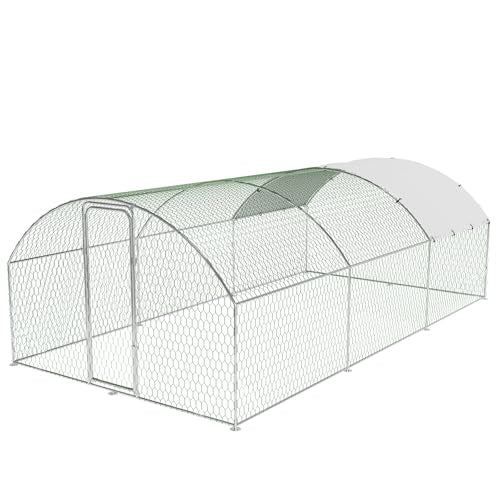 Large Metal Chicken Coop, Large Chicken Coop for Yard, Walk-in Poultry Cage with Waterproof and Anti-Uv Cover, Chicken Run for Outdoor Backyard Farm, Doom Roof, 9.8×19.7×6.6ft - size: 9.8 x 19.7 x 6.6 ft