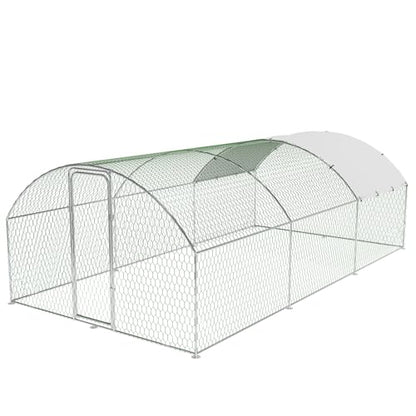Large Metal Chicken Coop, Large Chicken Coop for Yard, Walk-in Poultry Cage with Waterproof and Anti-Uv Cover, Chicken Run for Outdoor Backyard Farm, Doom Roof, 9.8×19.7×6.6ft - size: 9.8 x 19.7 x 6.6 ft