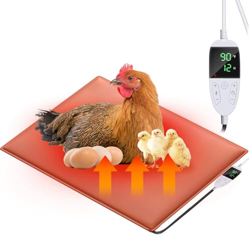 Chicken Heating Pad Baby Chicks Heater Mat Temperature and Timer Adjustable Led Display Chicken Warming Blanket Heated Mat with Anti Bite Cord Chick Brooder Heating Mat Orange 11.7" X 15.6" - size: 15.6"L x 11.7"W x 0.4"H