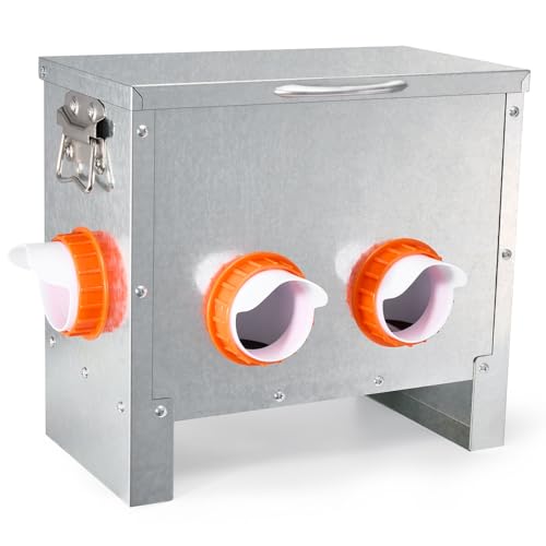 Automatic Chicken Feeder No Waste Large Capacity 25lbs 4-Ports Metal Poultry Feeder with Pull Handle for Chickens Geese Ducks Poultry Coop Weatherproof Design (25lb with 4 Ports) - color: 25lb with 4 Ports