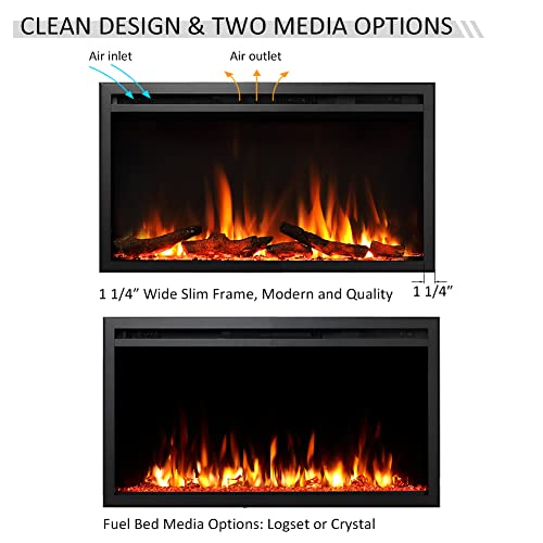 LegendFlame 33" W Austin in Wall Recessed & Wall Mounted Electric Fireplace… - size: 33" x 18.9"