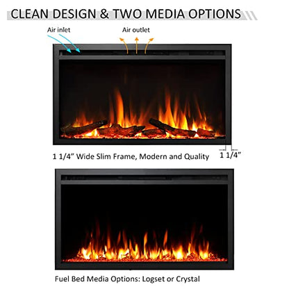 LegendFlame 33" W Austin in Wall Recessed & Wall Mounted Electric Fireplace… - size: 33" x 18.9"