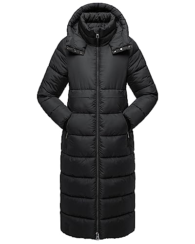 Womens Winter Maxi Long Parka Coats Puffer Down Quilted Jacket with Hood - color: Black-303, size: Small