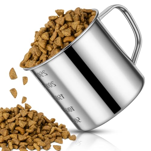 Dog Food Scoop 1 Cup,304 Stainless Steel Measuring Cups with Handle Pet Food Scoop Cup Measuring Scoop for Dogs, Cats, Birds & Rabbits – Ideal for Dry Food & Treats - size: 1 cup