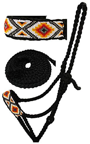 Nylon Horse Western Rope Braided Halter Lead w/Beaded Noseband 606RT12 - color: Black/Orange