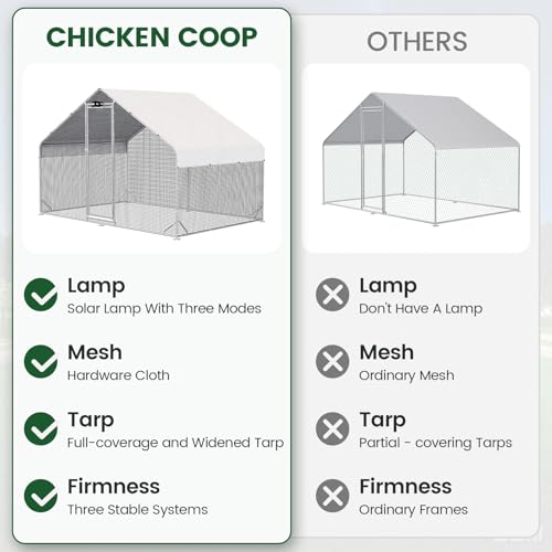 Large Metal Walk-in Chicken Coop with Run & Hardware Cloth, Predator-Proof Outdoor Poultry Cage with Solar Light, Waterproof & UV-Resistant Cover for Backyard Farm - size: 118.0"L x 78.0"W x 78.0"H