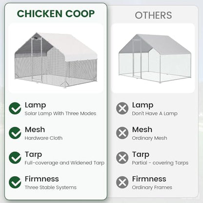 Large Metal Walk-in Chicken Coop with Run & Hardware Cloth, Predator-Proof Outdoor Poultry Cage with Solar Light, Waterproof & UV-Resistant Cover for Backyard Farm - size: 118.0"L x 78.0"W x 78.0"H