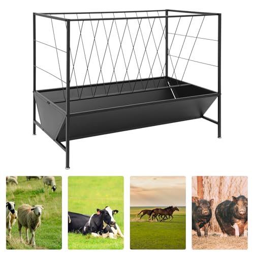 Hay Feeder, 50gal Large Capacity Livestock Feeder, Goat Hay Feeder No Waste 2-in-1 Hay Feeder,Outdoor Steel Hay Rack Feeder for Goats, Sheep & Horses & Alpacas