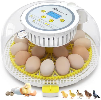 Sailnovo 18 Eggs Incubator for Hatching Eggs with Automatic Egg Turning, Humidity Level Display, Egg Candler, Hatch Days & Incubator for Chicken Eggs,Ideal for Farm,School and Lab (Yellow)