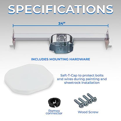 OHLECTRIC Saf-T-Bar for Ceiling Fan and Light Fixture - Ceiling Fan Mounting Bracket for Engineered Truss with 1-1/2 Inch Deep Box - for New Construction Or Remodelling in Accessible Attic - size: Saf-T-Bar
